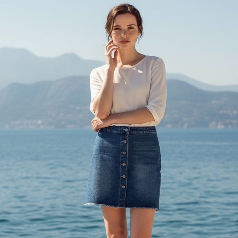 Earl Jeans Blue Denim Button-Front Mini Skirt 12